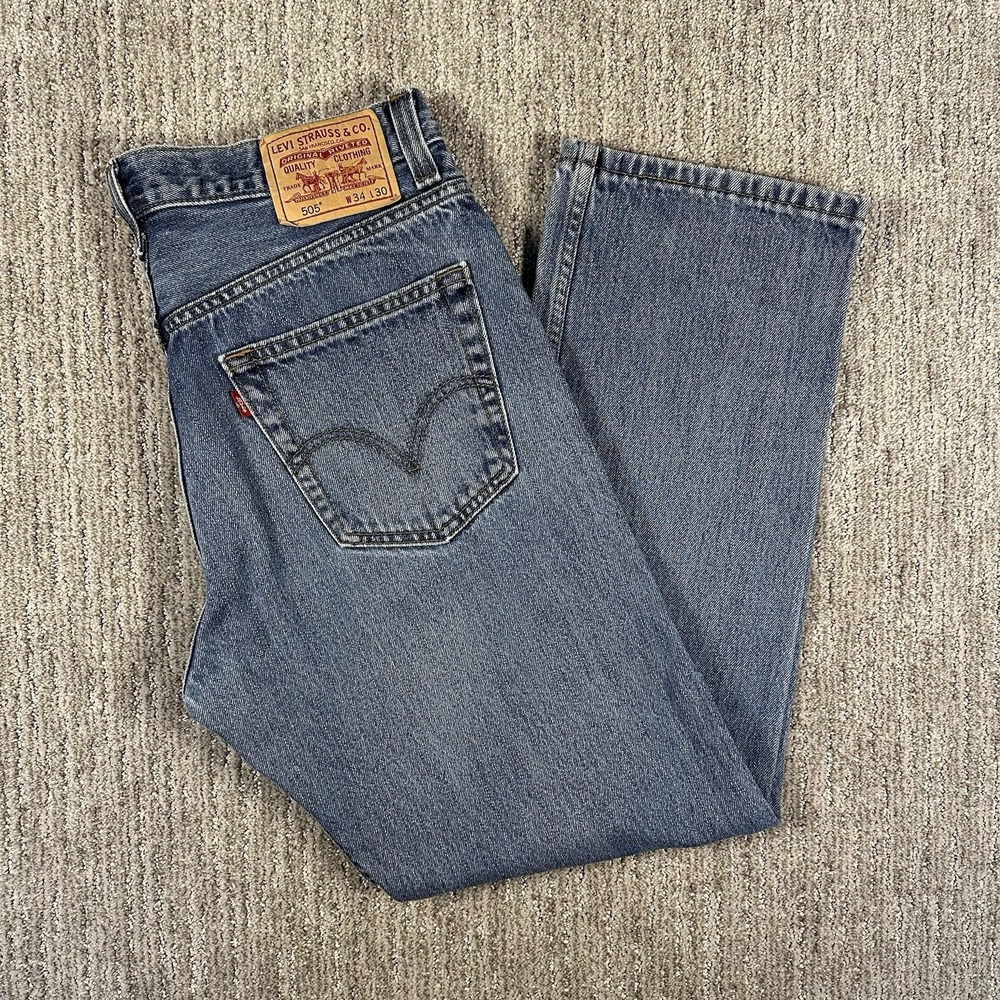 Levis 505 Jeans Mens‎ 34x30 Blue Medium Wash Y2K Straight Leg Regular